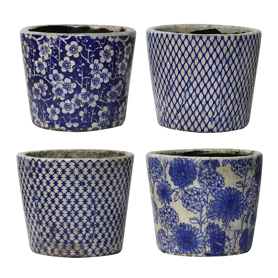 PLANTER LGE BLUE & WHITE