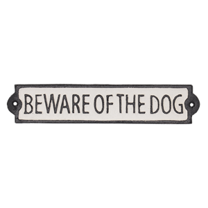 BEWARE OF THE DOG SIGN CAST IRON