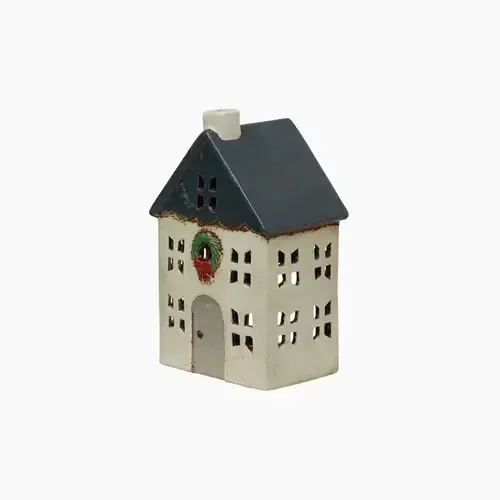 TEA LIGHT HOUSE BLUE ROOF w/ WREATH