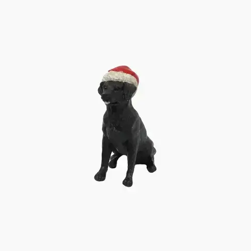 BLACK DOG w/ SANTA HAT