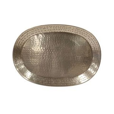 Brass Hammer Beaten Oval Tray in Ant Slv