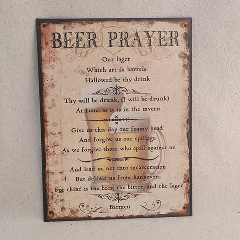 TIN SIGN BEER PRAYER 25X23CM