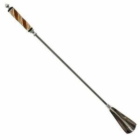 LONG SHOE HORN IN NICKEL FINISH/ CARVED BONE HANDLE