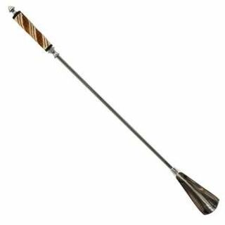 LONG SHOE HORN IN NICKEL FINISH/ CARVED BONE HANDLE