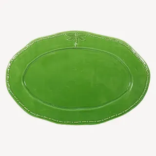 Dragonfly Stoneware Green Oval Platter Large