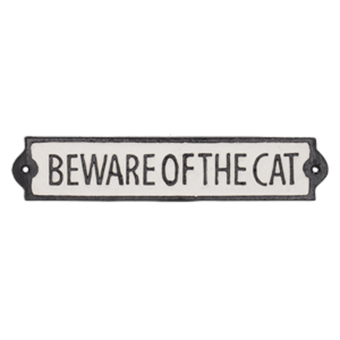 BEWARE OF THE CAT SIGN CAST IRON