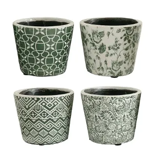 PATTERNED PLANTER ASS. GREEN & WHITE