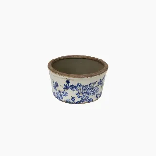 BLUE FLORAL POT WIDE SML