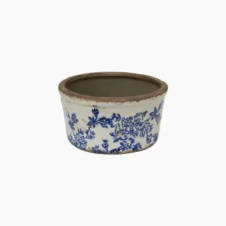 BLUE FLORAL POT WIDE LGE