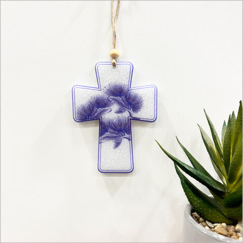CROSS PRINTED POHUTUKAWA BLUE WHITE
