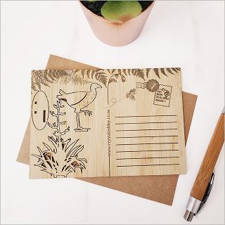 BAMBOO POSTCARD PUKEKO ON FLAX
