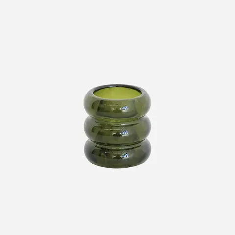 GLASS VOTIVE HOLDER GREEN STACKED