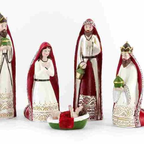 NATIVITY SET/7 RED SILVER 22.5cm