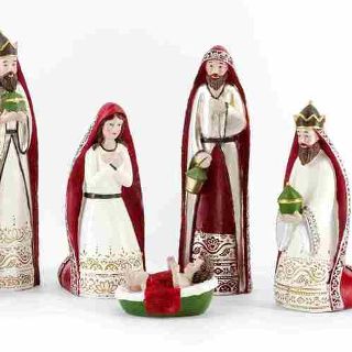 NATIVITY SET/7 RED SILVER 22.5cm