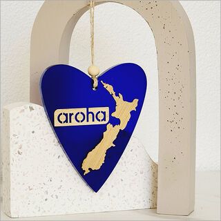 HEART AROHA NZ BLUE SATIN ACRYLIC