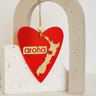 HEART AROHA NZ RED SATIN ACRYLIC