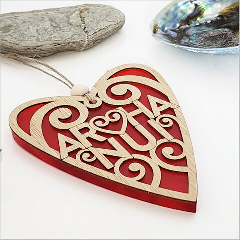 HEART AROHA NUI RED SATIN ACRYLIC