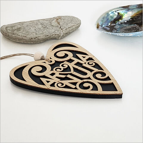 HEART AROHA NUI BLACK SATIN ACRYLIC