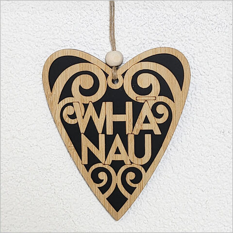 HEART WHANAU BLACK SATIN ACRYLIC