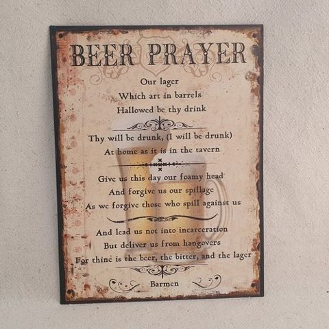 TIN SIGN BEER PRAYER 25X23CM