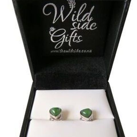 EARRINGS HEART STUDS NZ Greenstone & S/silver